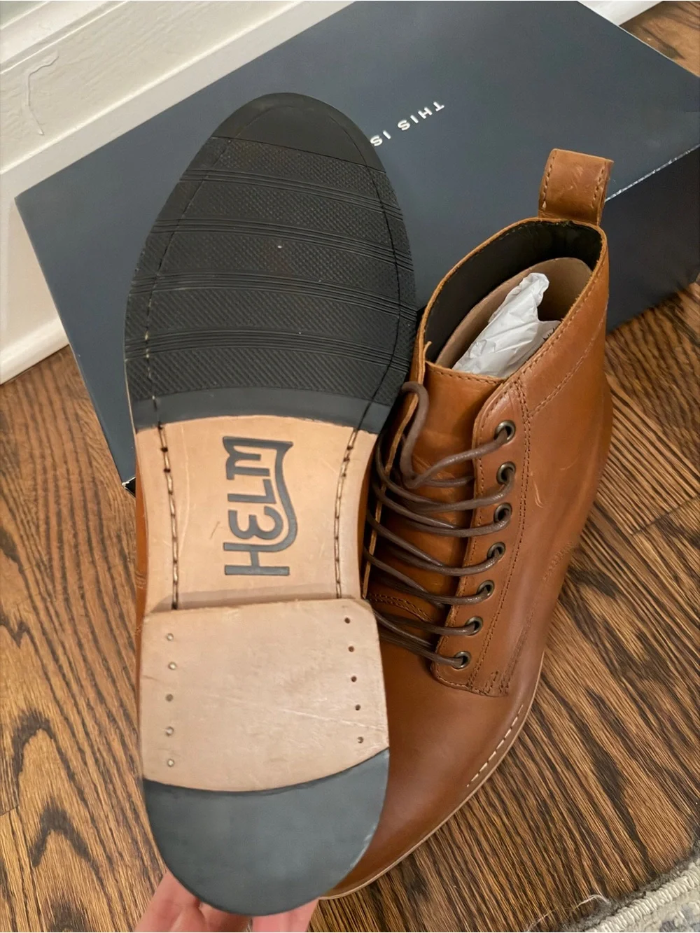 Brand new, Men's Helm Brown Leather Lace-Up Boots